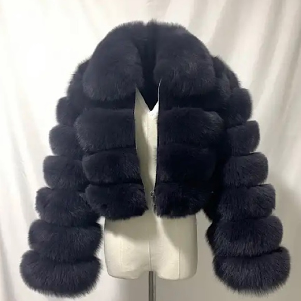 Navy Blue Fur Coat